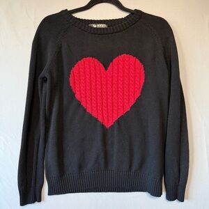 YeMak Womens Knit Heart Sweater Size Medium Black Red Preppy Girly Valentines